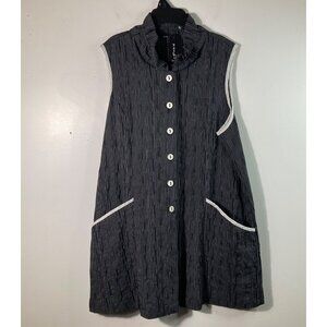 Womens Yushi Artsy Lagenlook Tunic L‎ Plaid Sleeveless Black White NWT